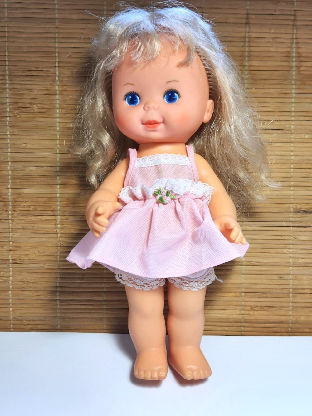 Vintage 1980 Ideal Pretty Curls Doll Complete Pink Lace Dress Rooted Blonde Toy